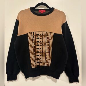Supreme FW18 Logo Repeat Black and Brown Tan Sweater | Size Medium
